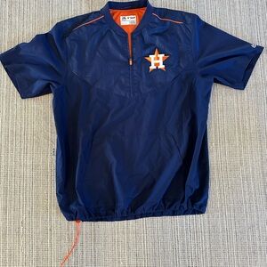 Houston Astros Team Issued Majestic Navy and Orange Astros Quarter-Zip BP Top